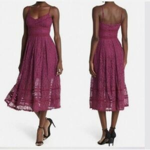 Nordstrom NSR Elegant Lace Midi Dress in Magenta